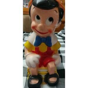 Vintage WALT DISNEY PINOCCHIO Hard Plastic Coin Bank 1970's